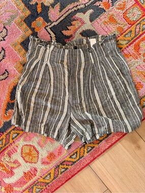 Banana Republic Striped High-Waist Linen Blend Women's Shorts — Gray/White